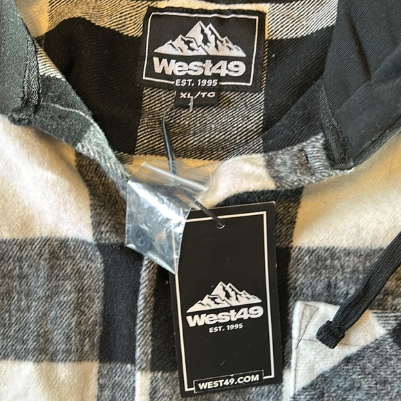 NWT🌟WEST49💫Men’s Black/White Checkered Button-Up Shacket/Hoodie - Picture 8 of 11